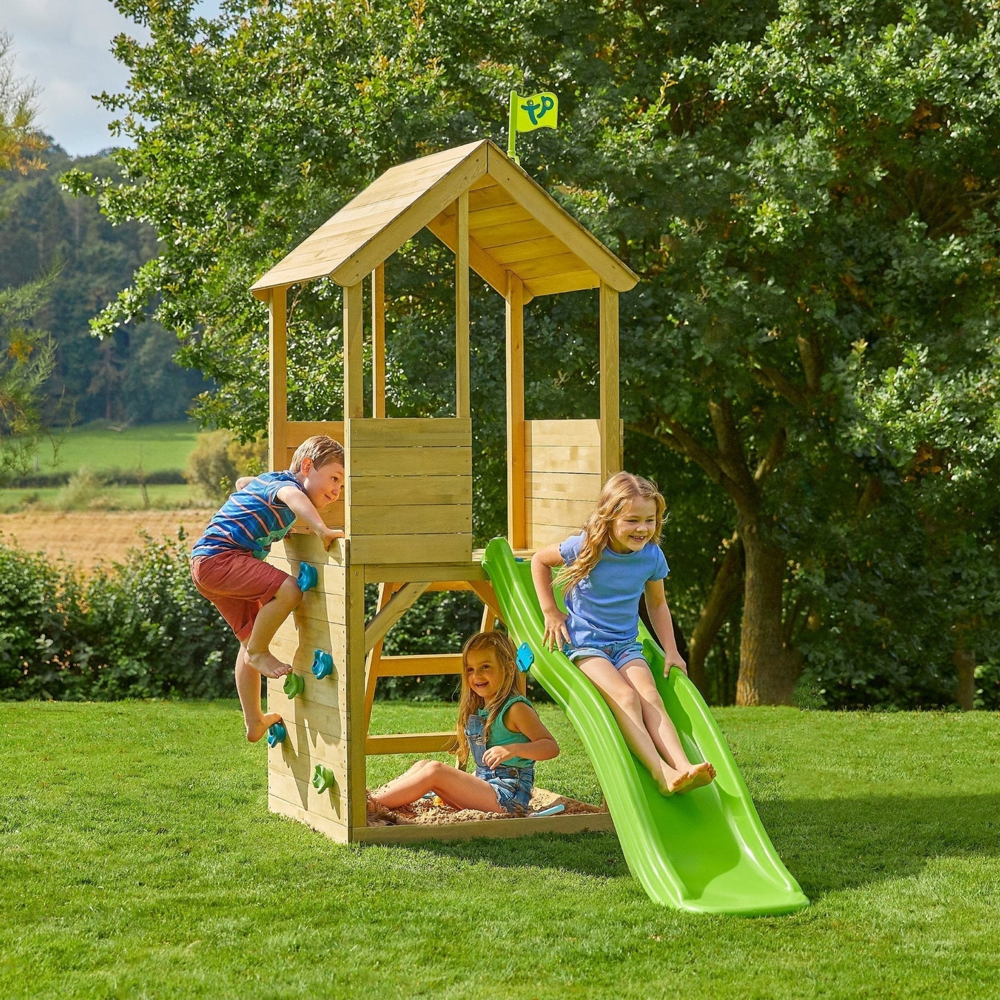 TP Toys Skywood Wooden Tower Climbing Frame with Ripple Slide